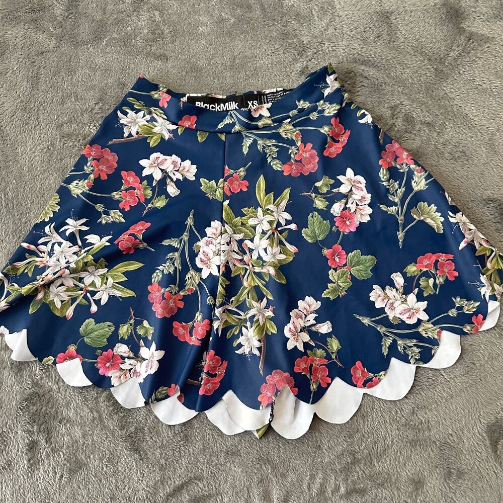 BlackMilk Black Milk Navy Floral Scalloped Shorts Shorties XS
